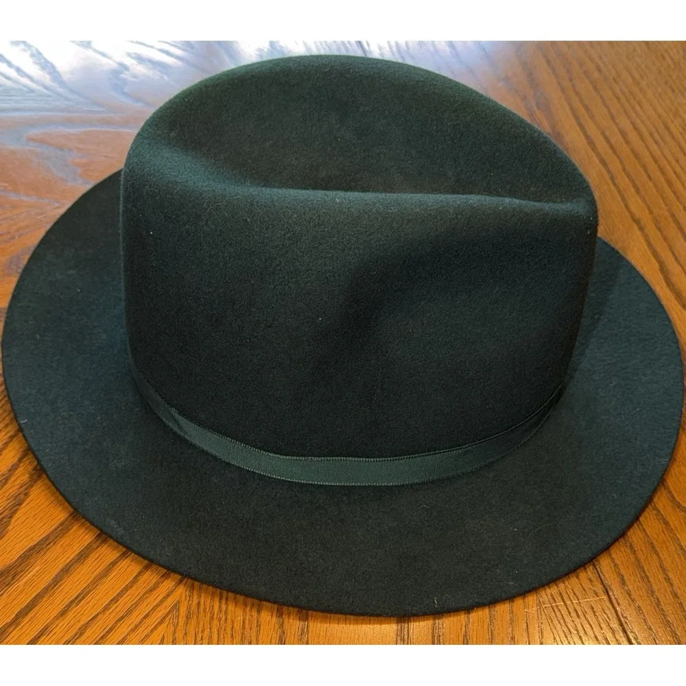Vintage L.L. Bean Hat Men's Medium Green Fedora Wool With Ribbon Made in England